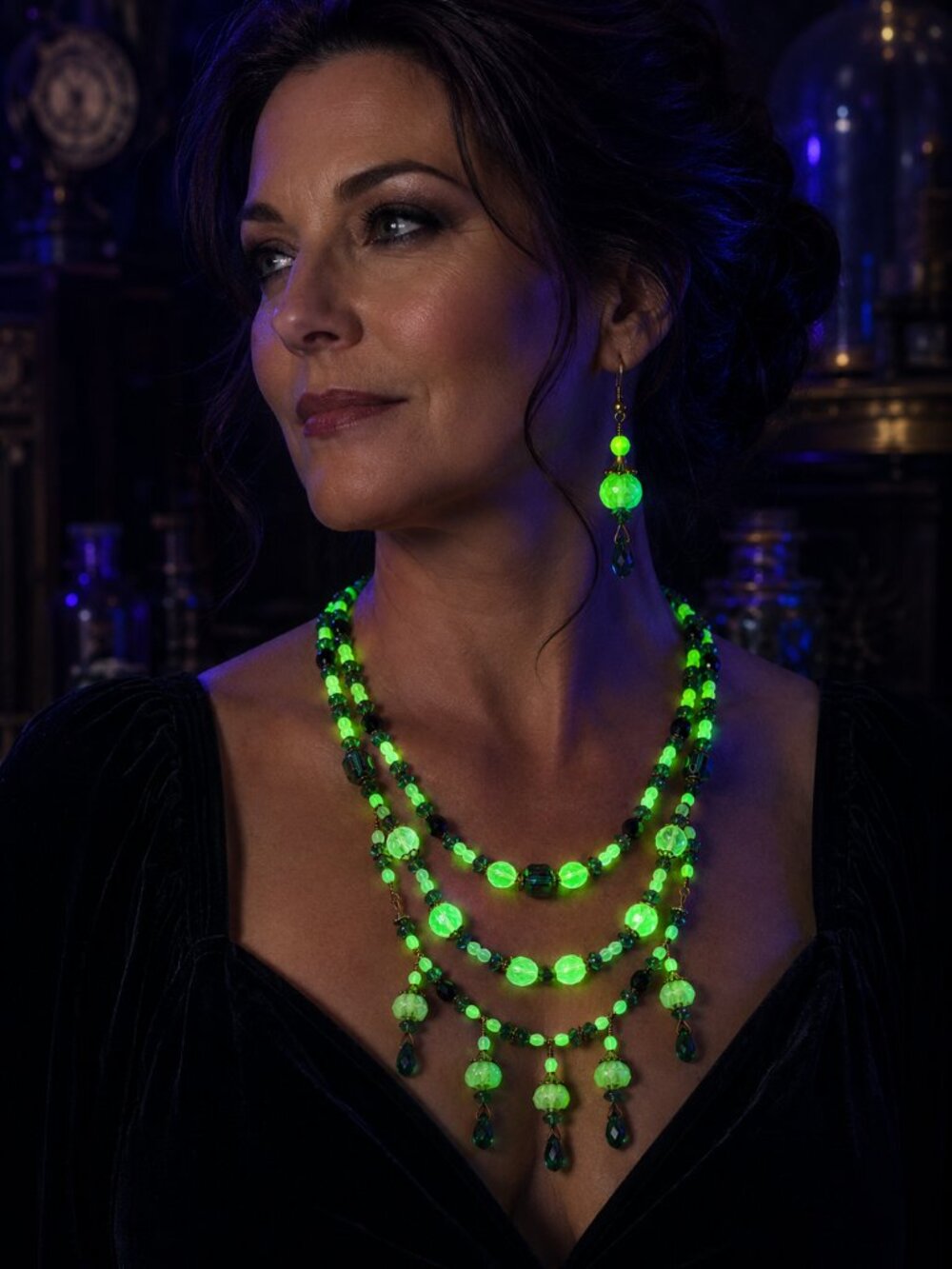 JB Originals – Urania -  Uranium Glass Necklace & Earring Set - Picture 6 of 17